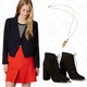 Colorblock Flare Dress, $54 | Cropped Peacoat, $65 | Tassel Disc Pendant Necklace, $21 | Lace Up Booties, $71 | Fluid Maxi Skirt, $42